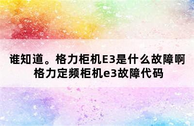 谁知道。格力柜机E3是什么故障啊 格力定频柜机e3故障代码